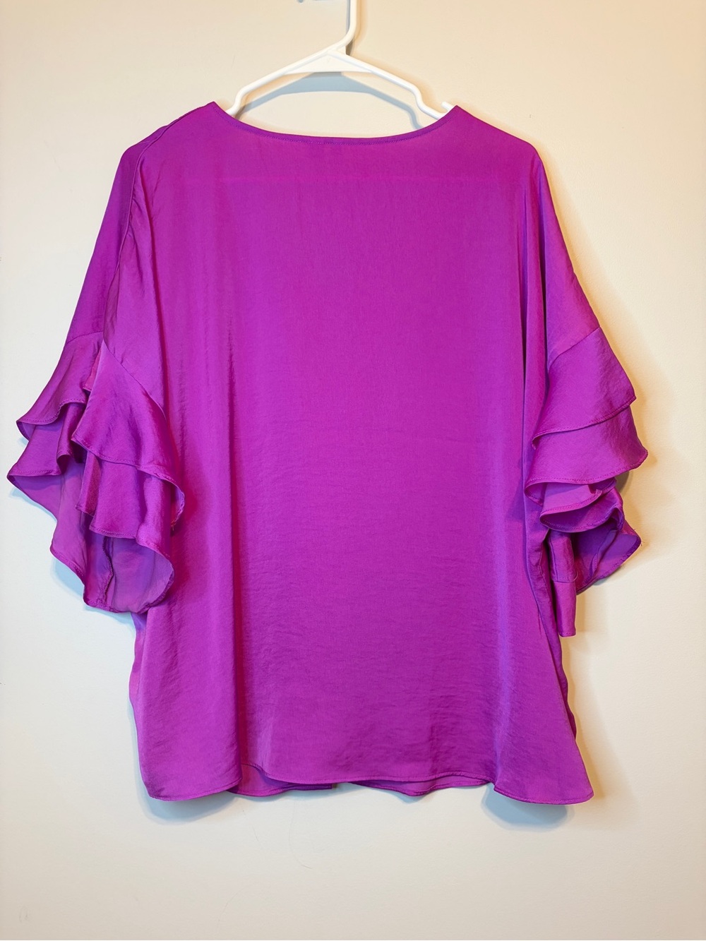Cato Magenta V-Neck Button-Front Blouse with Ruffle Sleeves - Picture 3 of 5